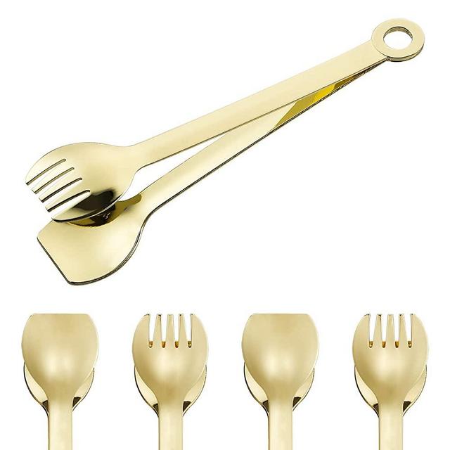 BIGSUNNY Set of 4 Gold Plated Small Serving Tongs - Stainless Steel, 6 Inches (Golden)