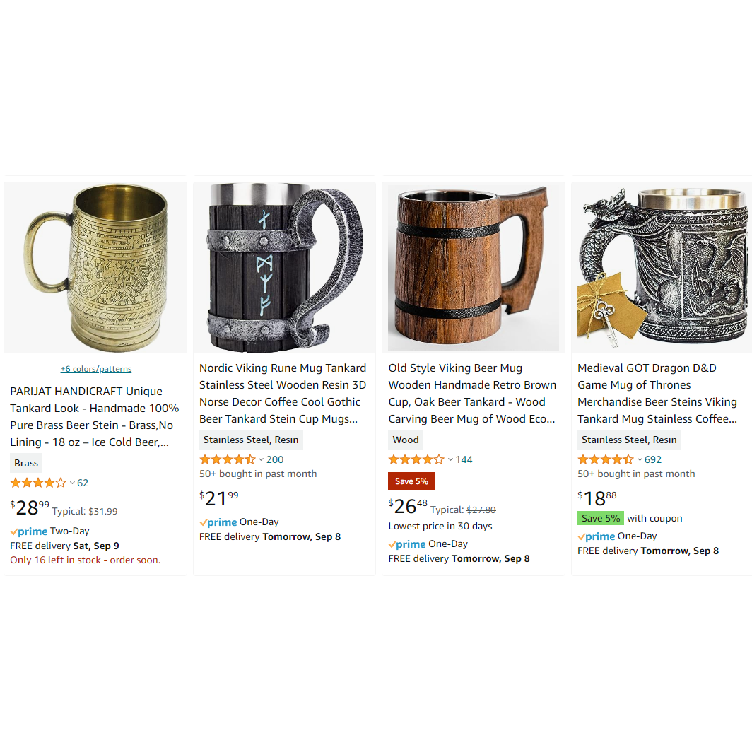 Examples of medieval/fantasy style drinking mugs on amazon