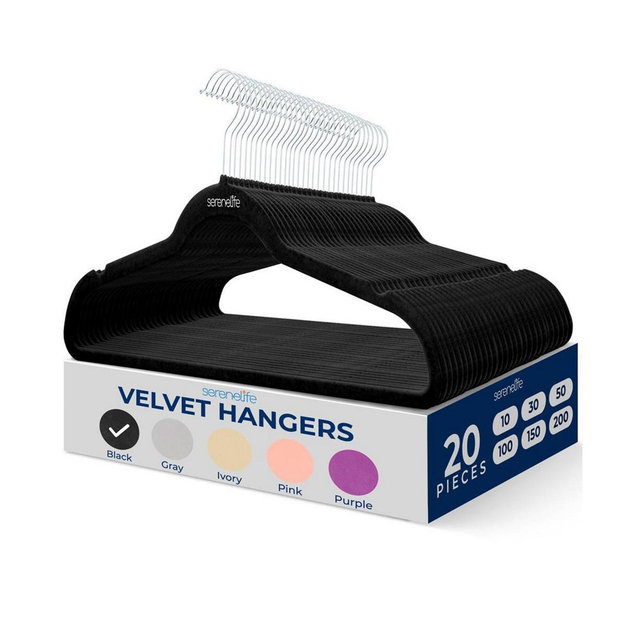 SereneLife 20 Pcs. Velvet Hangers - Non-Slip, Sturdy, and Heavy Duty Coat Set with 360° Swivel Hook for Clothes
