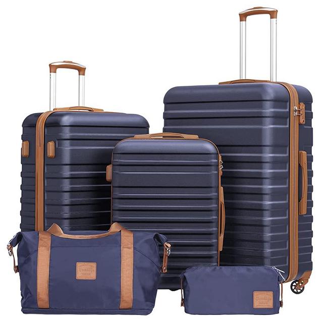 Coolife Luggage Sets Suitcase Set 3 Piece Luggage Set Carry On Hardside Luggage with TSA Lock Spinner Wheels (Navy, 5 piece set)