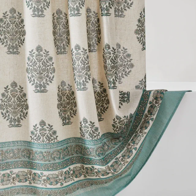 Sofia Flower Block Bouquet Shower Curtain Teal Single 72x72
