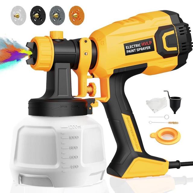 Paint Sprayer 700W HVLP High Power Electric Spray Paint Gun with Adjustable Spray Width Knob, 40 Fl Oz Container, 4 Nozzles & 3 Patterns, Easy to Clean, for Furniture, House, Fence, Walls, Etc.
