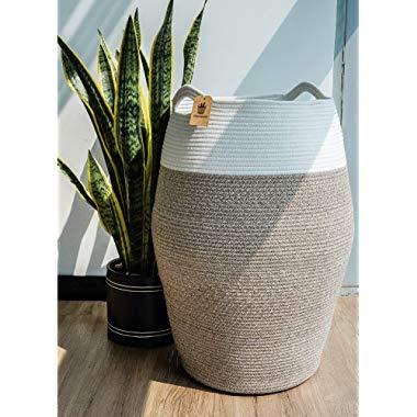 Goodpick Large Laundry Hamper | Woven Cotton Rope Clothes Hamper Tall Laundry Basket, Modern Curver Bucket 25.6" Height