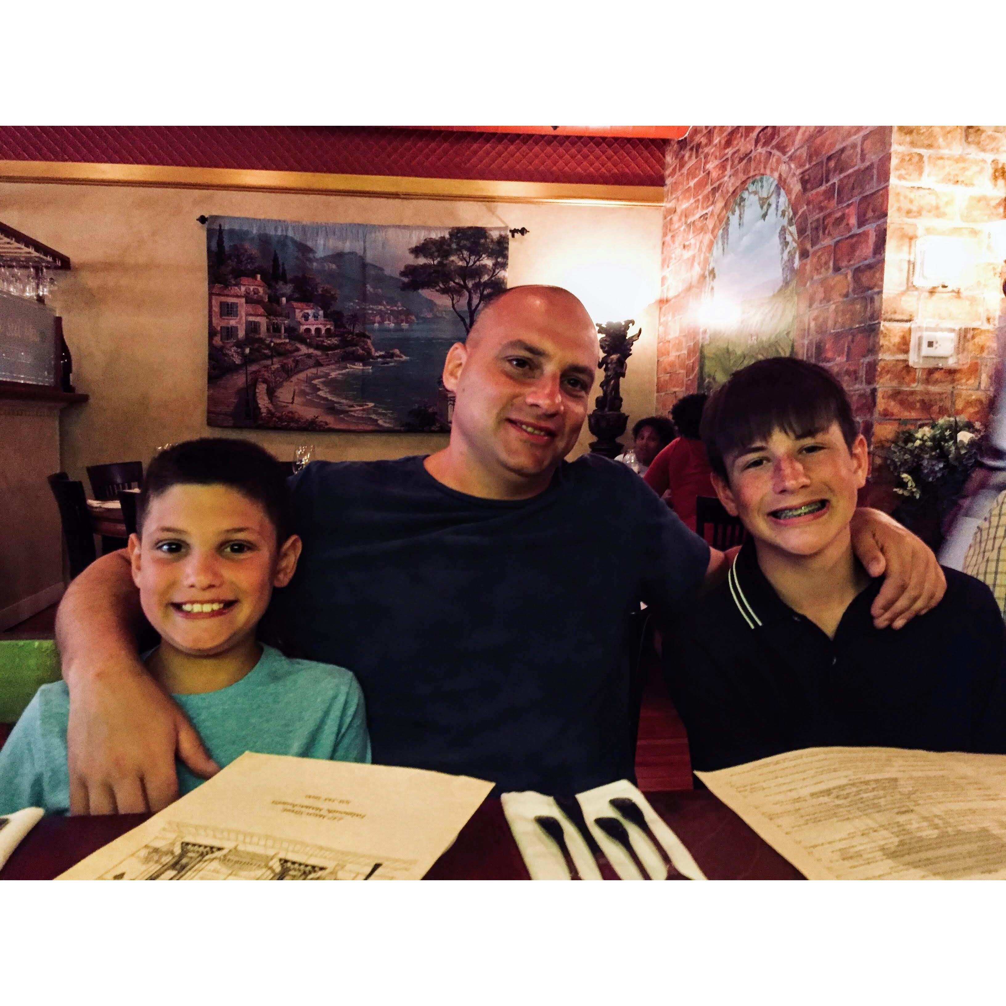 Chris and his "little men" at dinner in one of our favorite restaurants.