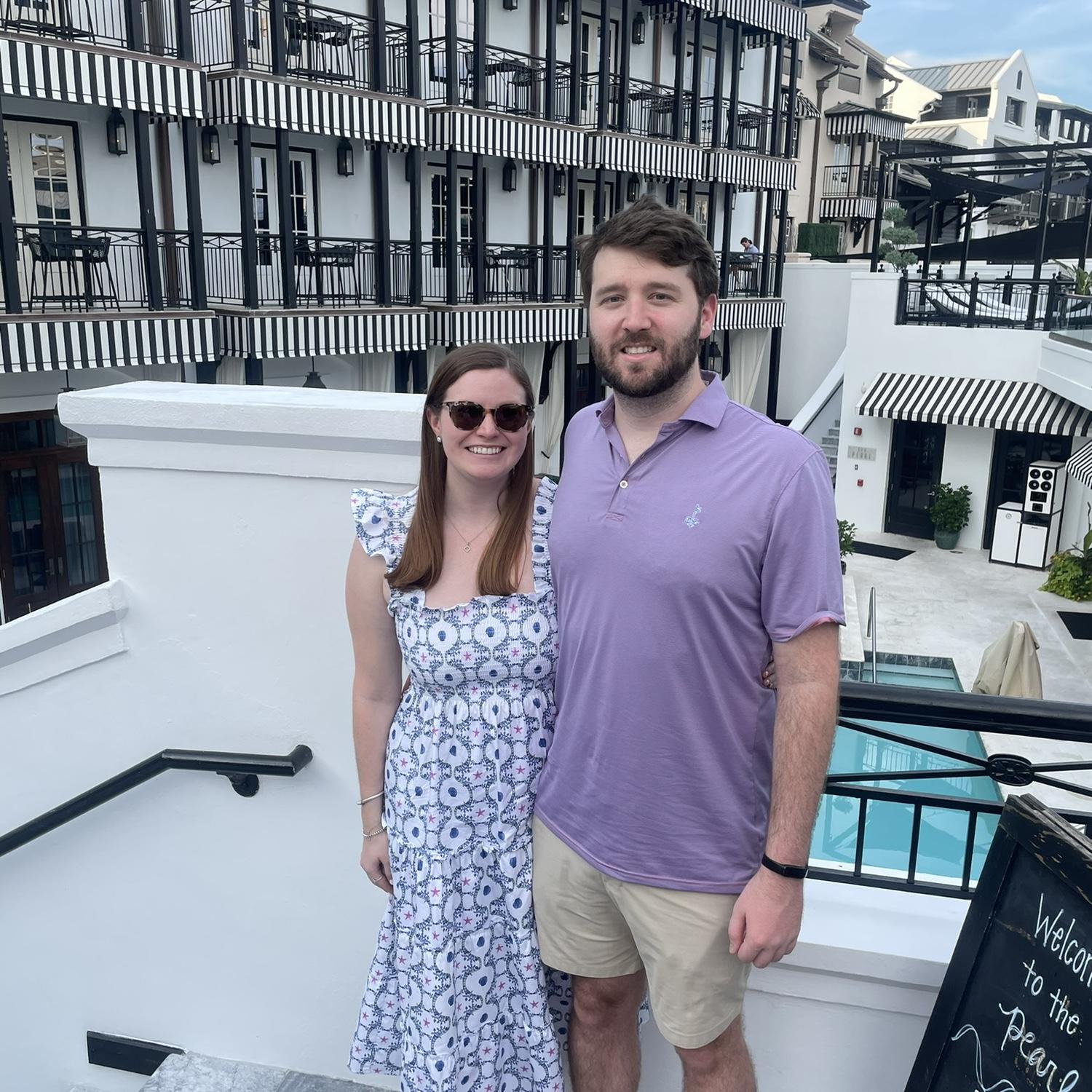 Drinks at The Pearl in Rosemary Beach after we booked our wedding venue, August 2025