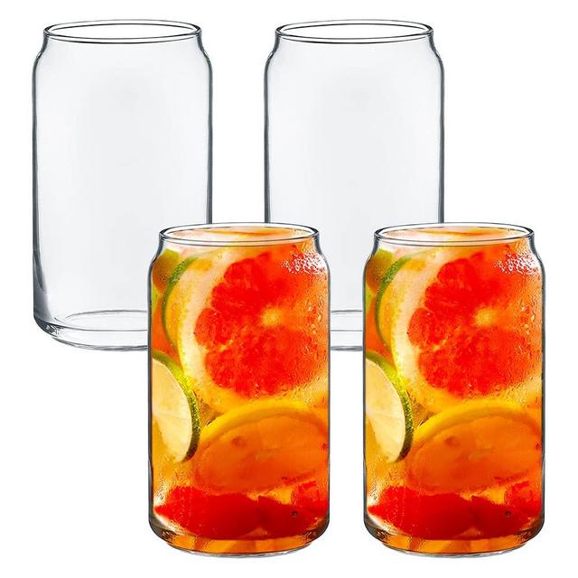 Komake Can Shaped Beer Glasses, 14 oz Can Glass Cups Set of 4, Classic Large Drinking Glasses, Cocktail Glasses, Whiskey Glasses, Juice Cup