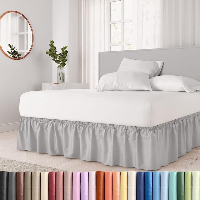 Ruffled Light Grey Queen Bed Skirt – Hotel-Quality Ruffles for Queen Beds with 18 in. Drop – Elastic Wrap Around Dust Ruffle Queen Bedskirt for Easy Fitting with Brushed Fabric by CGK Unlimited