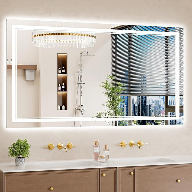WISSMIELS 30"x55" LED Bathroom Mirror with Lights, Anti-Fog, Backlit + Front Lit, Dimmable, Led Vanity Mirror for Wall, Lighted Bathroom Mirror, 3 Colors, Shatter-Proof Tempered Glass