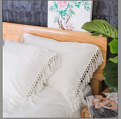Ivory Pillow Covers Cases Shams Off White Pure Cotton Slips with Tassels Boho Queen Size 20x30 Inch 2 Pieces Solid
