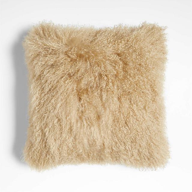 Rye Brown Mongolian Sheepskin 20"x20" Throw Pillow with Down-Alternative Insert