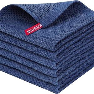 Homaxy 100% Cotton Waffle Weave Kitchen Dish Cloths, Ultra Soft Absorbent Quick Drying Dish Towels, 12 x 12 Inches, 6-Pack, Navy Blue