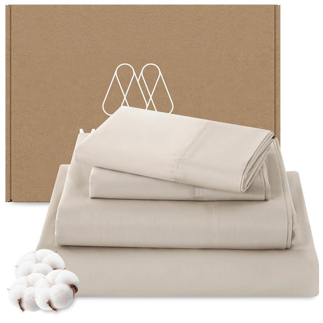 MEISHANG 1000 Thread Count Egyptian Cotton Sheets King - 100% Egyptian Cotton Sheet Set, Sateen Weave, Soft & Breathable, 16" Deep Pockets - 4 Piece (King, Linen)
