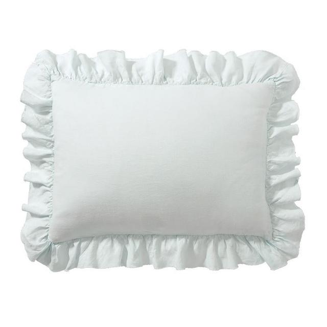 Belgian Flax Linen Fringe Ruffle Sham, Blue Frost, Standard, Set of 2