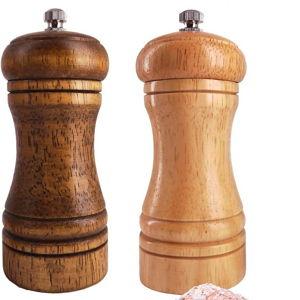 Salt and Pepper Grinders Set,Ouktor Manual Wooden Salt and Pepper Mills Shakers, Ceramic Rotor with Strong Adjustable Coarseness (5.5inch)