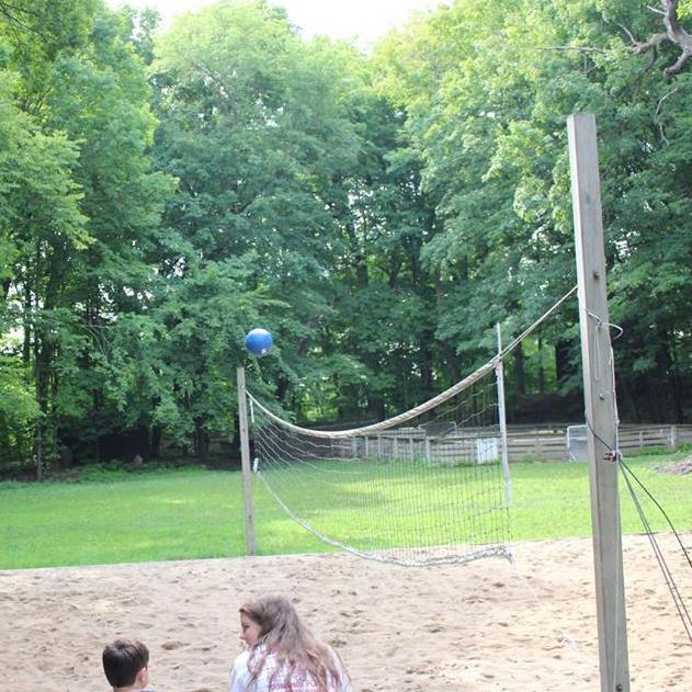 The volleyball court.