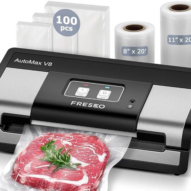 Fully Automatic Vacuum Sealer, 95Kpa Powerful Food Vacuum Sealer Machine, Auto Dry-Wet Detection | Bag Cutter | 2 Rolls Bags & 100 Pcs Precut Bags | Effortless Operation, Silver - Black