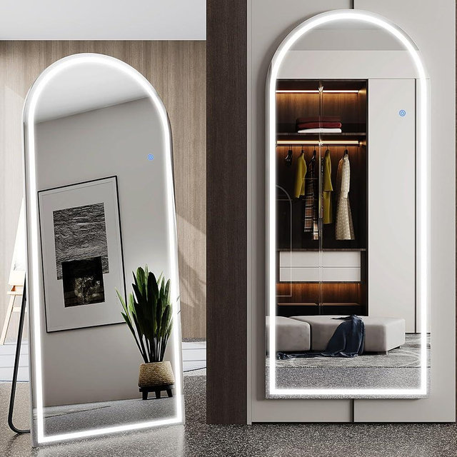 Antok LED Full Length Mirror, 71" x 28" Lighted Floor Standing LED Mirror Full Length,Hanging Mirror with Stand Free Standing Floor Mirror for Bedroom (Arched)