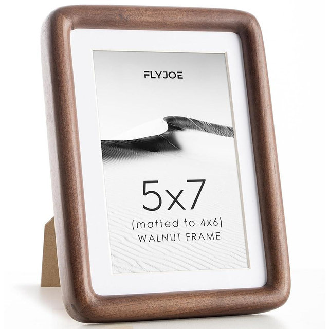 FLYJOE 5x7 Picture Frame, Natural Solid Walnut Wood Photo Collage Frame with HD Tempered Glass, Rounded Corner Wooden Frame 5 x 7 Matted to 4x6, Gallery Wall Frames for Art, Wall or Tabletop Display