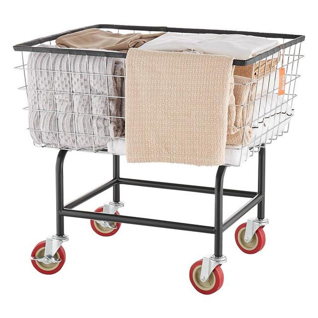 VEVOR Wire Laundry Cart, 2.8Bushel Wire Laundry Basket with Wheels, 26.7''x21.7''x26.4'' Commercial Wire Laundry Basket Cart, Steel Frame with Chrome Finish, 4" Casters
