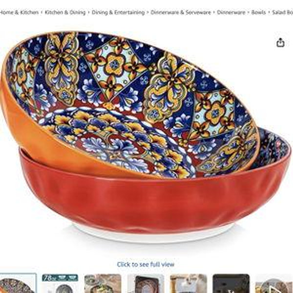 Vancasso Large Serving Bowls, 78 Oz Extra Large Set of 2, Bohemian Decorative Bowls - Red