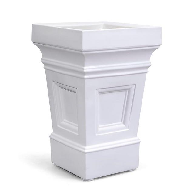 Step2 Atherton Square Planter, Large Planters for Outdoor Plants, Gardening and Flower Pot for Patio or Porch, Efficient Drainage, Durable Plastic, Classic White