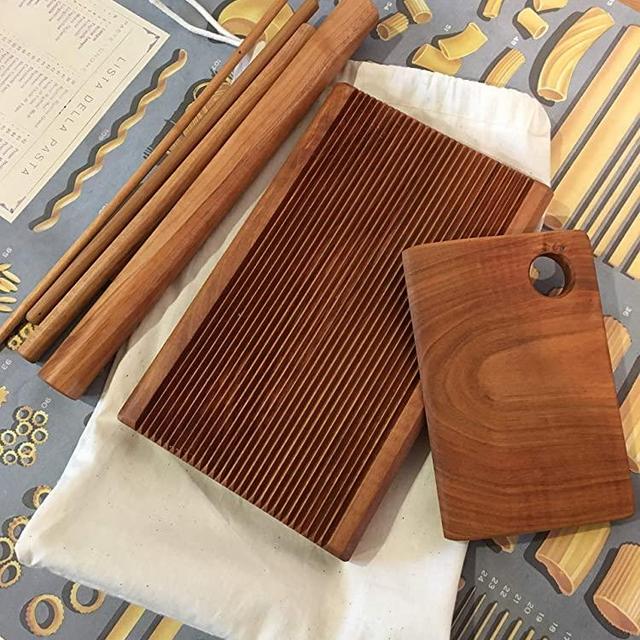 Handmade pasta board set, 6 piece, macaroni, trofie, garganelli, beech wood