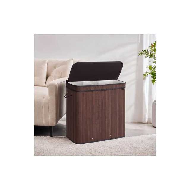 39.6 Gals Laundry Hamper Basket Bamboo Laundry Basket with Lid Removable Machine Washable with Handles Chestnut Brown