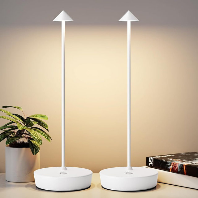 YIBEN 2Pack Rechargeable Cordless Table Lamp, Portable Powered LED Battery 6000mAh Metal USB Desk Lamp, 3 Levels Brightness Light for Restaurants Outdoor (2pack White)