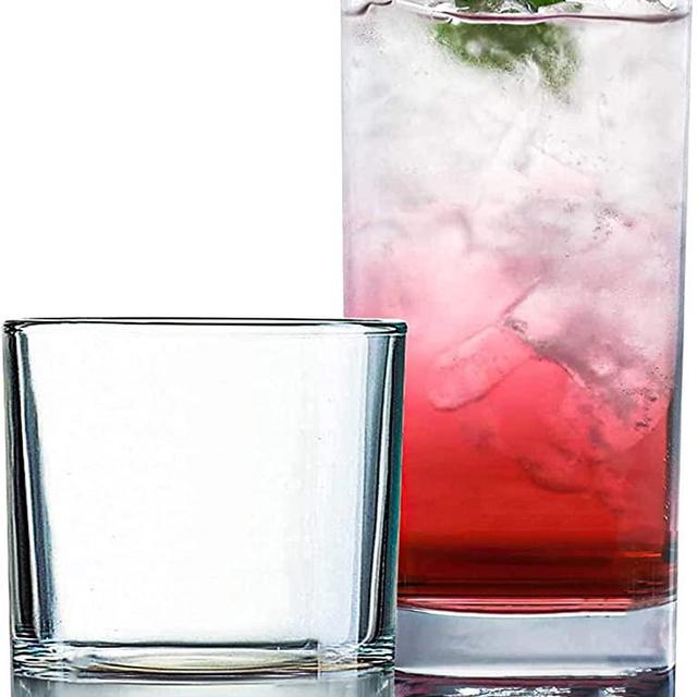 Everyday Drinking Glasses Set of 8 Drinkware Kitchen Glasses for Cocktail, Iced Coffee, Beer, Ice Tea, Wine, Whiskey, Water, Hurricane Glasses 4 Tall Highball Glass Cups & 4 Short Dof Drinking Glass