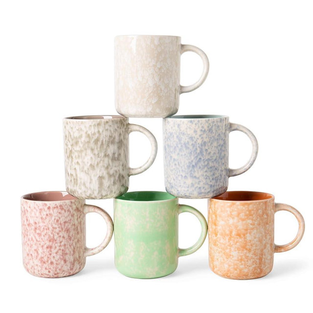 MONITO 12 OZ Coffee Mugs Set of 4, Ceramic Coffee Mugs,Modern Coffee Mugs Set with handle for Tea/Latte/Cappuccino/Milk/Cocoa. (multicoloured-plus, 6 Count（Pack of 1）)