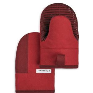 KitchenAid Beacon Two-Tone Non-Slip Mini Oven Mitt Set, Passion Red/Bordeaux, 5.5"x8", 2 Piece
