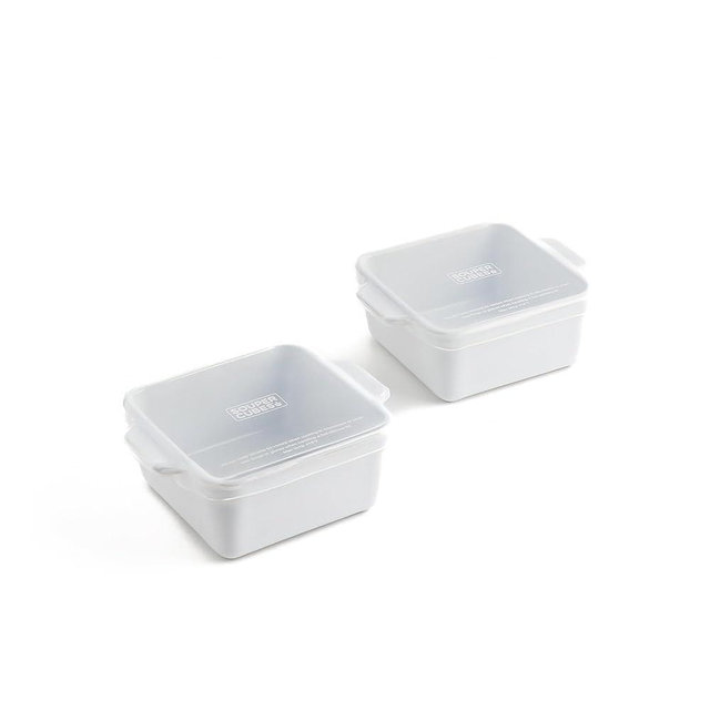 Souper Cubes Stoneware 2.0-5" x 5" Baking Dishes for Oven, Made in USA, Premium Mini Ceramic Baking Dishes with Silicone Covers for Individual Portions, Set of 2 - White