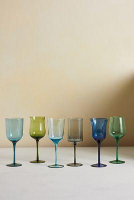 Assorted Glass Goblets, Set of 6 Blue + Green