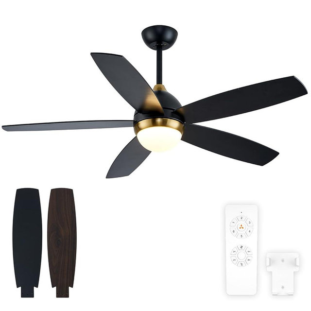 KAPOEFAN Black and Gold Ceiling Fan with Lights,52 Inch Ceiling Fans,6 Speeds,3 Color,Quiet DC Motor,Ceiling Fan with Remote Control for Bedroom Living Room Patio Kitchen