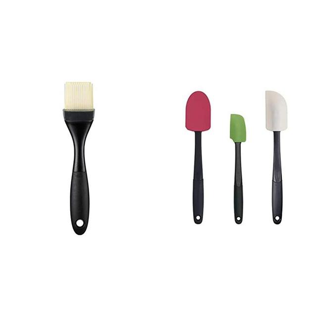 OXO Good Grips Silicone Basting & Pastry Brush-Small, Multicolor & Good Grips 3-piece Silicone Spatula Set, Raspberry/White/Green
