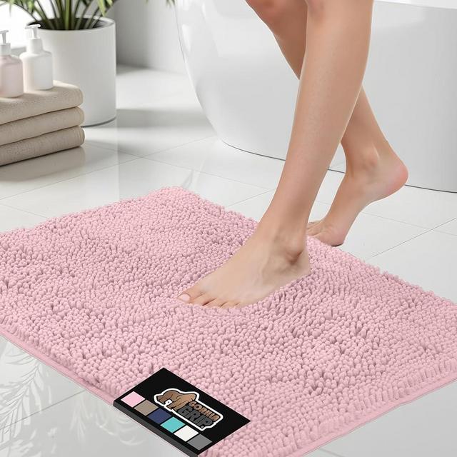 GORILLA GRIP Bath Rug Mat 44x26, Thick Soft Absorbent Chenille, Quick Dry Microfiber Mats, Rubber Backing Machine Washable Shower Floor Rugs, Bathmat Runner, Bathroom Home Decor Accessories Light Pink