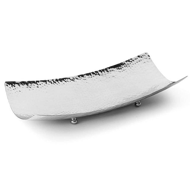 Colleta Home Rectangular Stainless Steel Serving Tray- Silver Serving Tray and Platters- Decorative Centerpiece- Hammered Tray