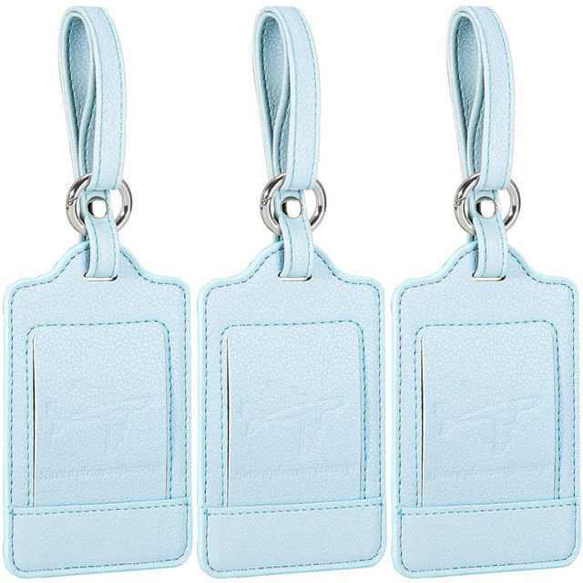 Teskyer Luggage Tags, 3 Pack Premium PU Leather Luggage Tags Privacy Protection Travel Bag Labels Suitcase Tags