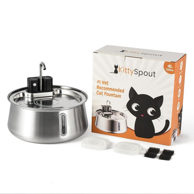 The KittySpout Stainless Steel Wireless Cat Water Fountain, 4L/108oz