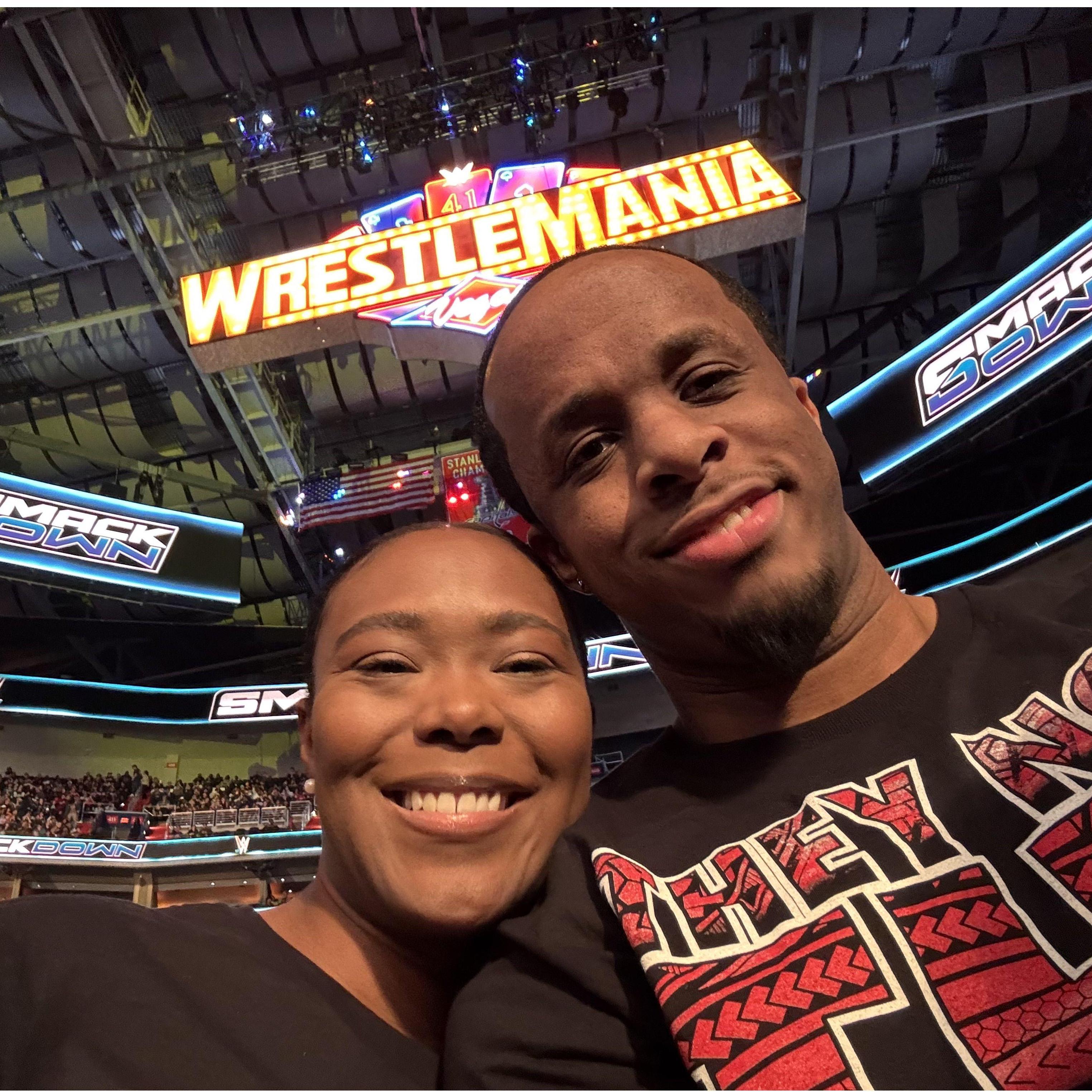 Spending our first engaged Valentine's Day at WWE Smackdown! YEET!
