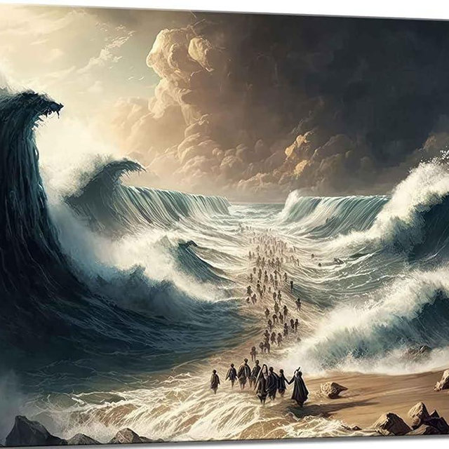 Modern Christian Canvas Wall Art Bible Stories Moses Parting Egypt Crossing the Red Sea Picture Jesus Religion Wall Decor Poster Print for Living room Bathroom Office Bedroom Home Decoration