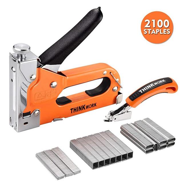 THINKWORK 3-in-1 Staple Gun, Nailer Gun with 2100 Staples and Stapler Remover, Manual Stapler, Heavy Duty Staple Kit for Upholstery, DIY, Fixing Material, Decoration, Carpentry, Furniture