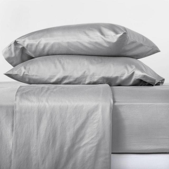 Queen 500 Thread Count Washed Supima Sateen Solid Sheet Set Light Gray - Casaluna™