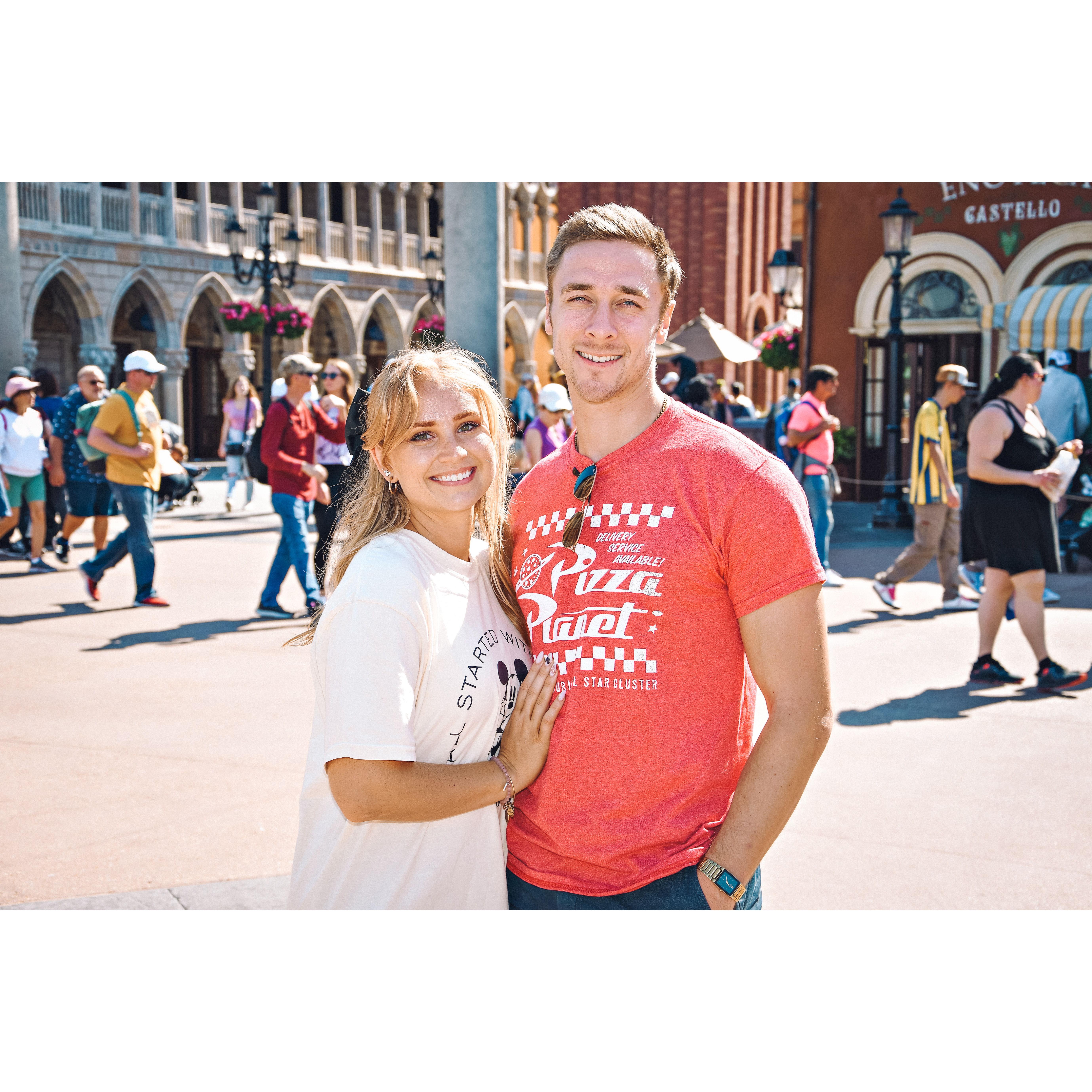 Our first Disney trip together… also the exact moment he realized his future includes unlimited Mickey ears and churros