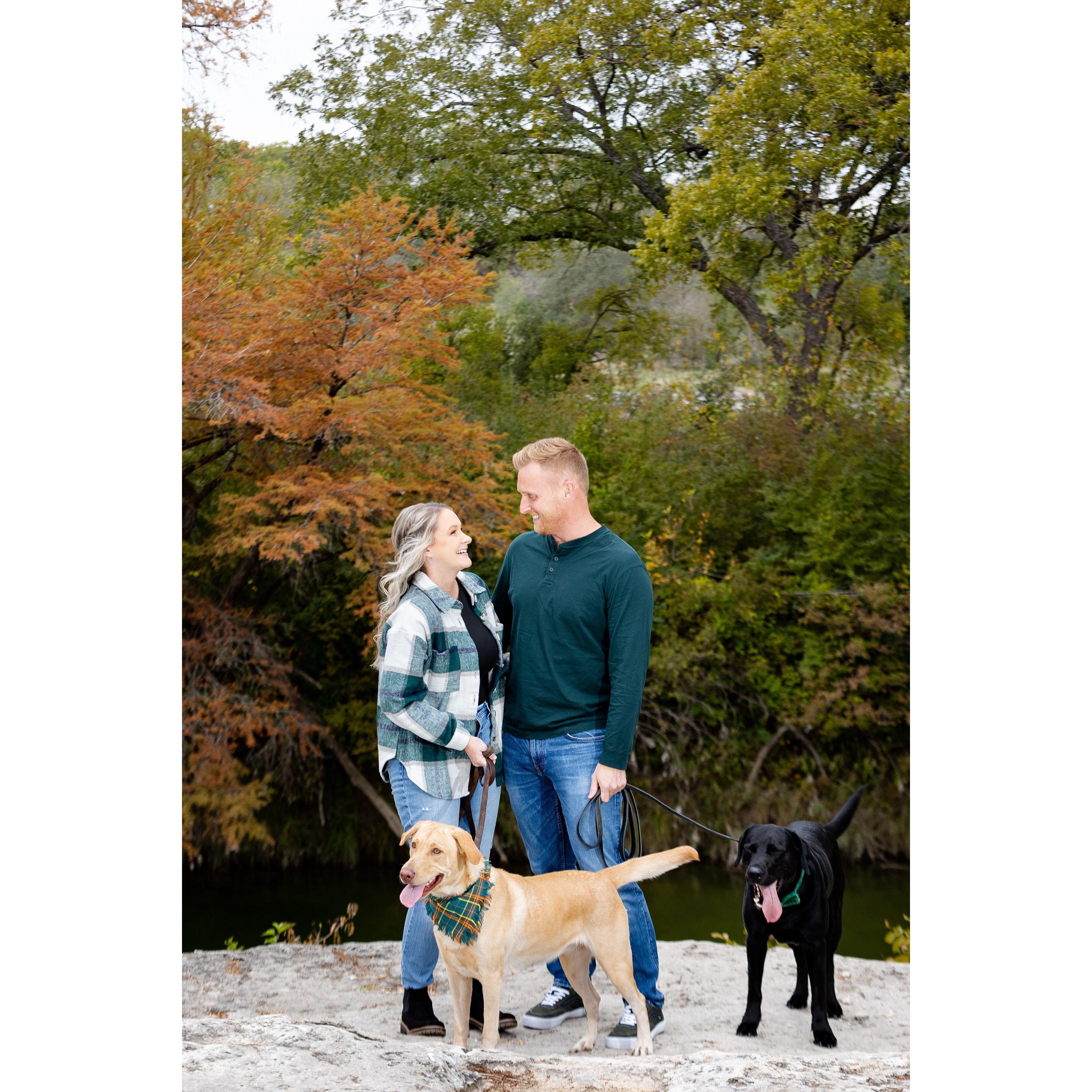 We wanted our dog children in our engagement photos and thankfully Steve and Mena helped make that happen for us! They were quite difficult to wrangle, don't let this photo fool you!