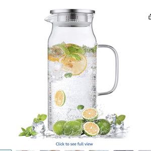 Bivvclaz 2 Liter 68 oz Glass Pitcher with Lid and Handle, Glass Carafe for Hot/Cold Water, Large Iced Tea Pitcher for Coffee, Juice and Homemade Beverage