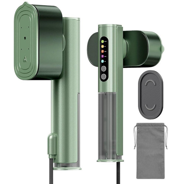 Portable Garment Steamer for Clothes, 100-220V Handheld Travel Steamer for Global, 2-in-1 Compact Clothes Steamer & Iron with 20g/min Steam, 90° Rotating Head Wrinkle Remover for Home & Travel(Green)