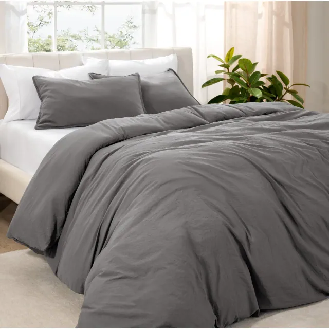 Washed Grey Queen Duvet Cover and Sham Set by Bare Home