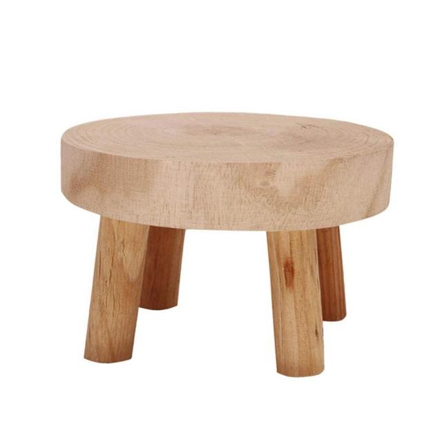 Mini Wooden Stool Display Stand Potted Plant Shelf Succulents Bonsai Rack, Wood Grain Flower Pot Holder Potted Rack Planter Supports Plant Holder Indoor Outdoor for Home, Garden, Patio(Natural Wood M)