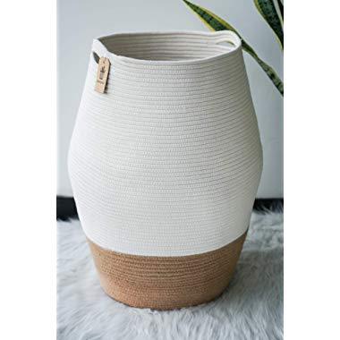 Goodpick Large Laundry Hamper | Tall Wicker Hamper Laundry Basket, Soft Cotton Rope Woven Hamper, Farmhouse Design Gracery Curver Basket 25.6 Inches Height